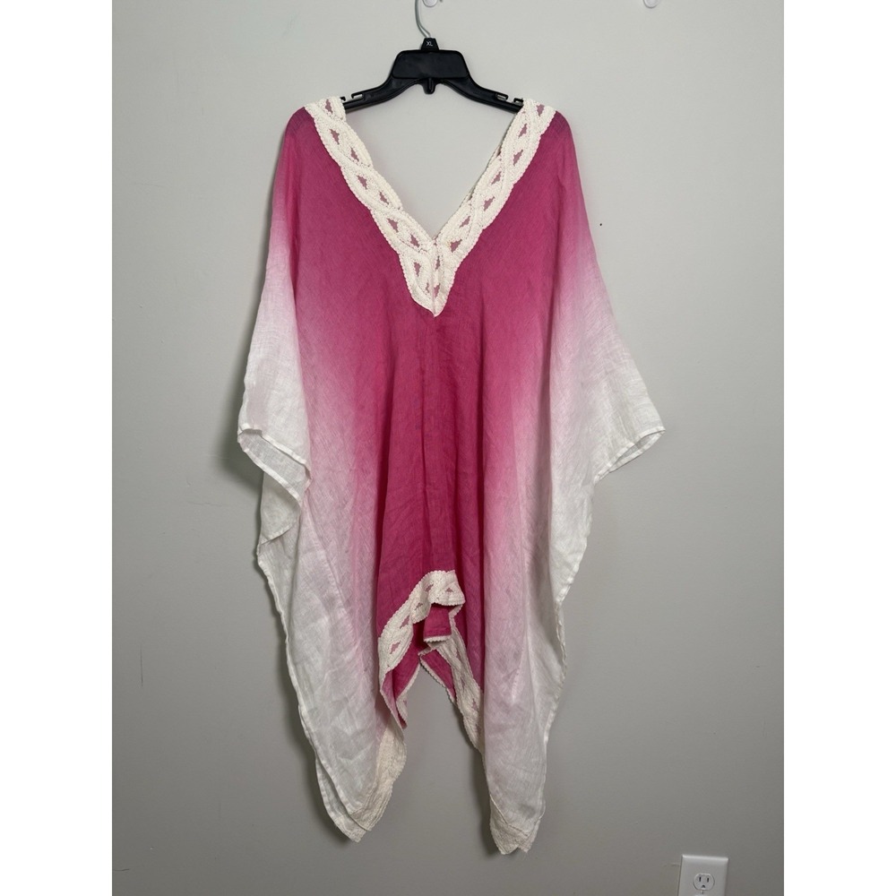 Soft Surroundings Linen Pink White Cover Up One Size Beach Resort Pool Vacation